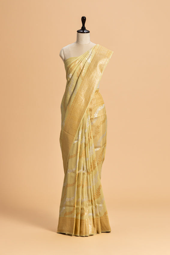 Light Green Kadwa Georgette Tussar Saree