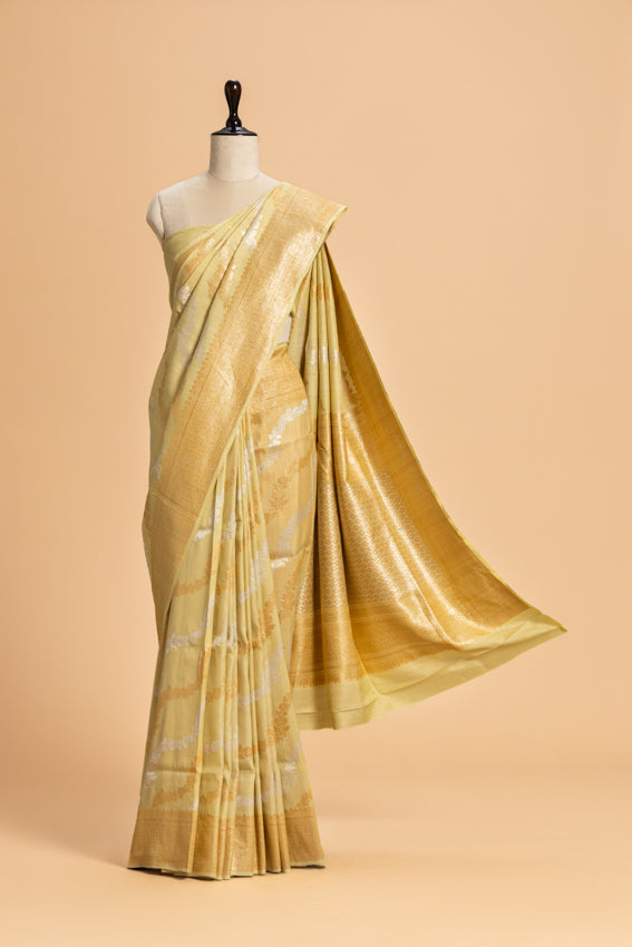Light Green Kadwa Georgette Tussar Saree