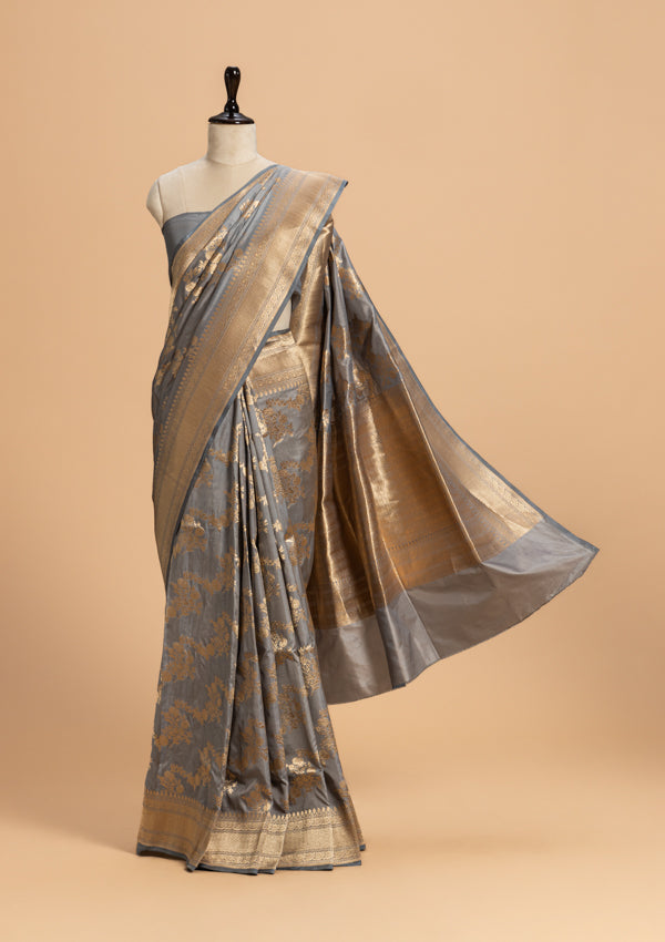 Grey Jamdani Silk Saree