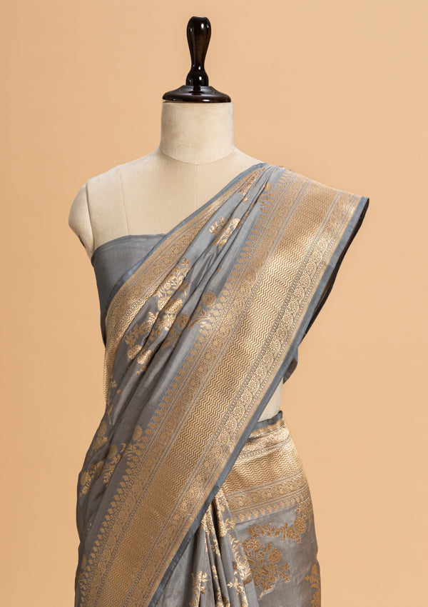 Grey Jamdani Silk Saree