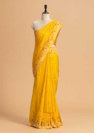 Yellow Meenakari Butta Silk Saree