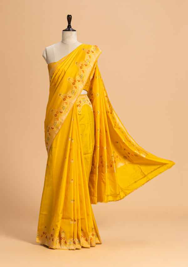 Yellow Meenakari Butta Silk Saree