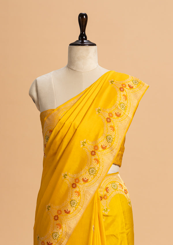 Yellow Meenakari Butta Silk Saree