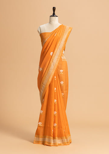 Orange Kadwa Butta Muslin Silk Saree