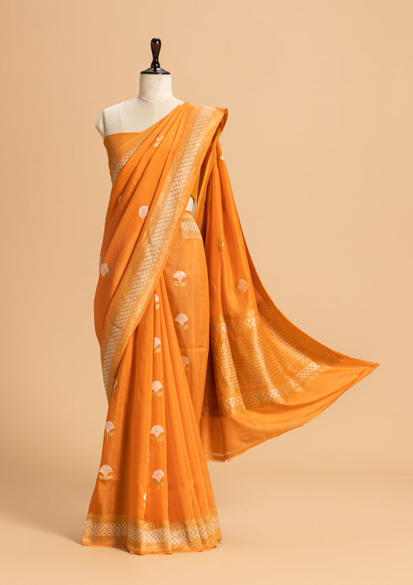 Orange Kadwa Butta Muslin Silk Saree