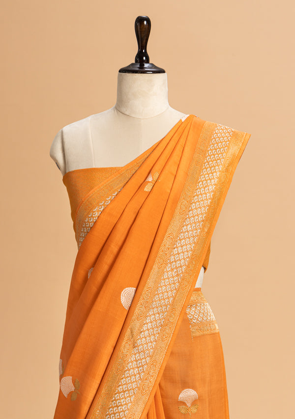 Orange Kadwa Butta Muslin Silk Saree