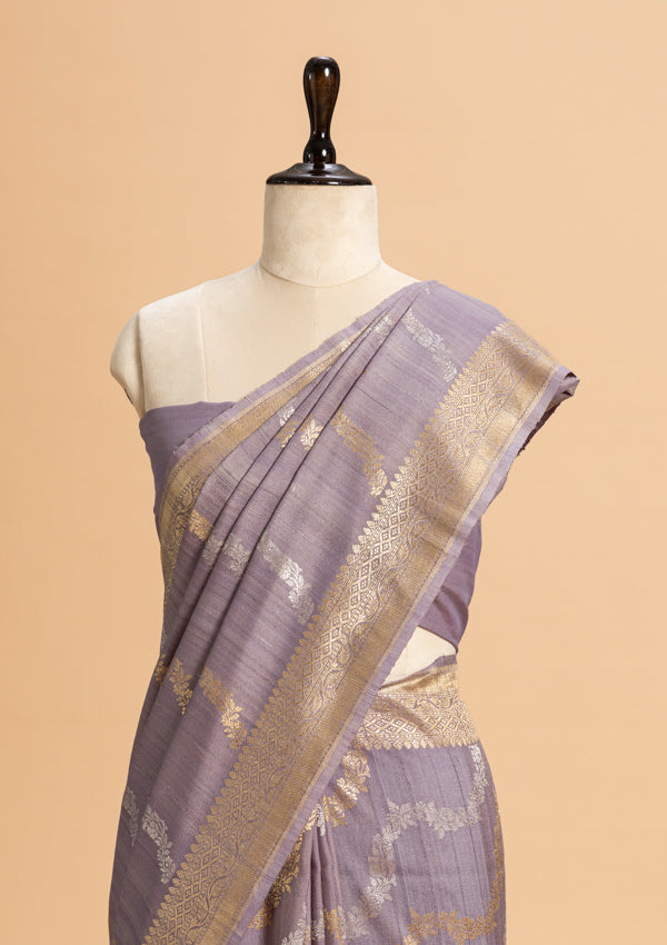 Grey Kadwa Georgette Tussar Saree