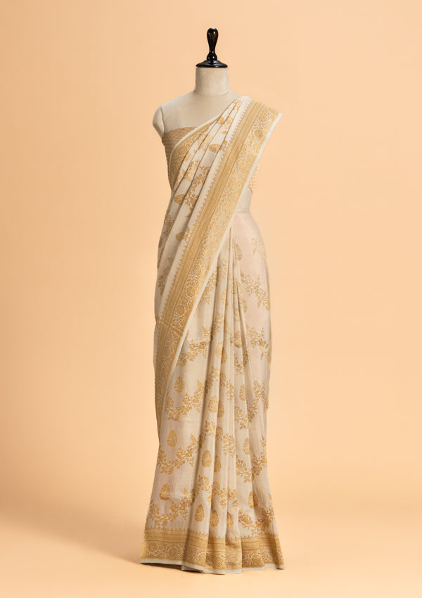 Off-White Kadwa Muslin Silk Saree