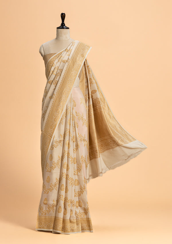 Off-White Kadwa Muslin Silk Saree
