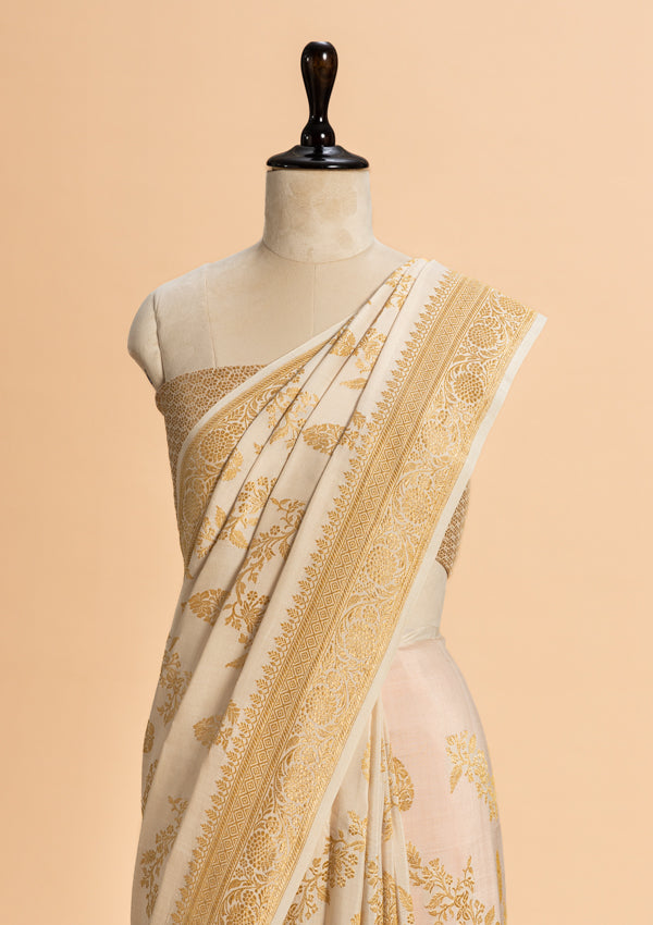 Off-White Kadwa Muslin Silk Saree