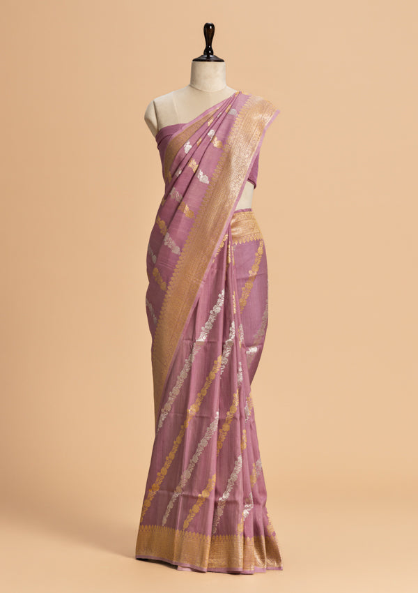 Gajar Pink Kadwa Georgette Tussar Saree
