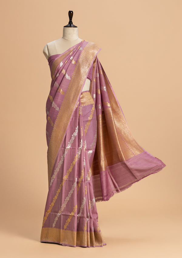 Gajar Pink Kadwa Georgette Tussar Saree
