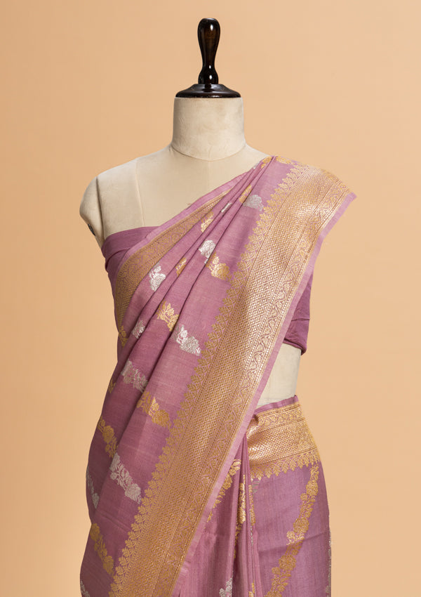 Gajar Pink Kadwa Georgette Tussar Saree