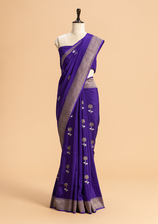 Purple Kadwa Butta Muslin Silk Saree