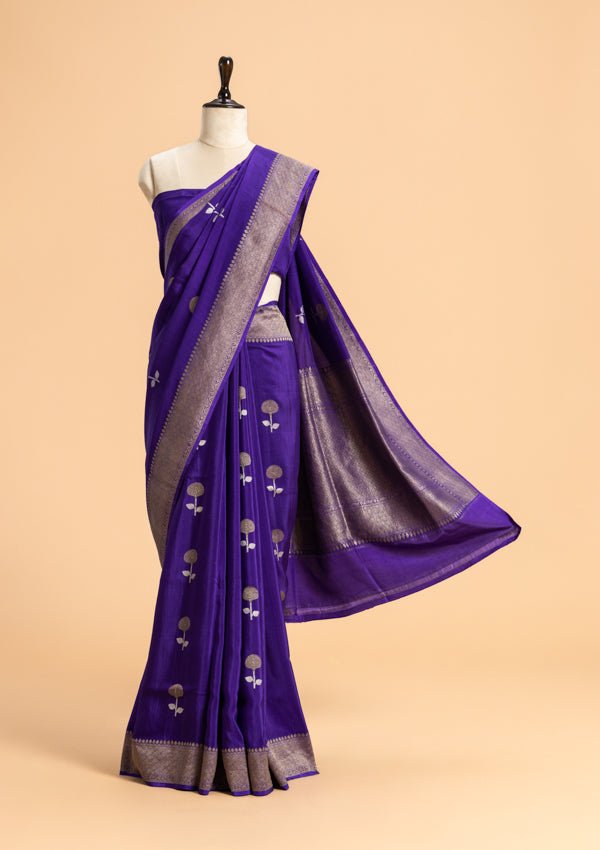 Purple Kadwa Butta Muslin Silk Saree
