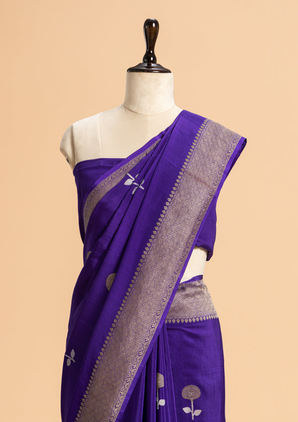 Purple Kadwa Butta Muslin Silk Saree