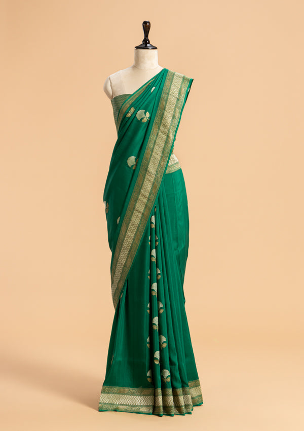 Green Kadwa Butta Muslin Silk Saree