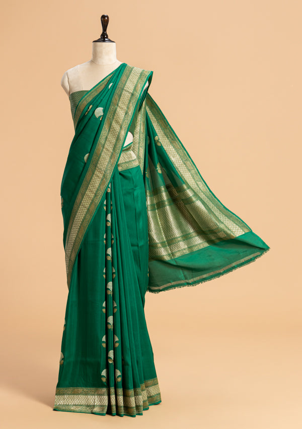 Green Kadwa Butta Muslin Silk Saree