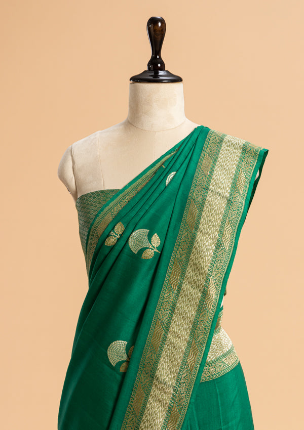 Green Kadwa Butta Muslin Silk Saree