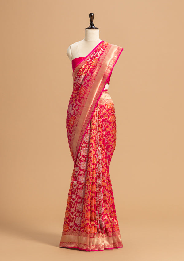 Pink Jamdani Silk Saree