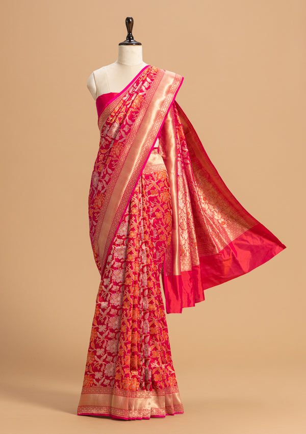 Pink Jamdani Silk Saree