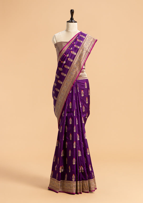Purple Meenakari Butta Silk Saree