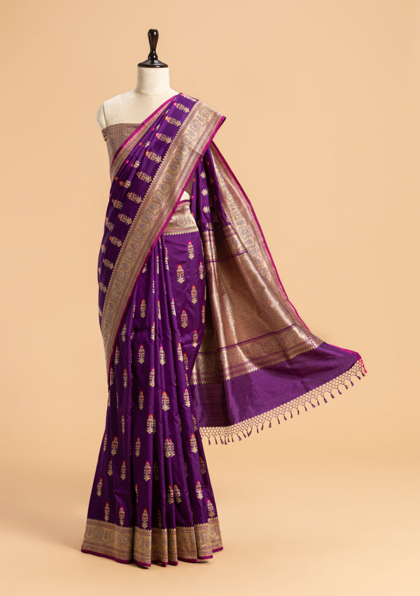 Purple Meenakari Butta Silk Saree