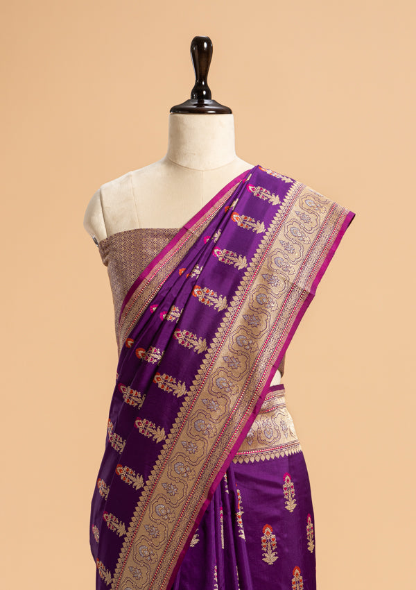 Purple Meenakari Butta Silk Saree