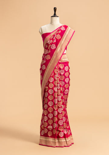 Rani Pink Kadwa Butta Silk Saree