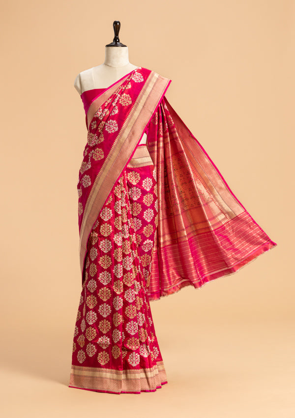 Rani Pink Kadwa Butta Silk Saree