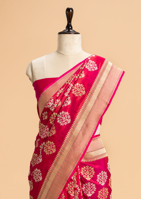 Rani Pink Kadwa Butta Silk Saree