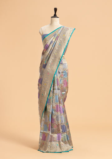 Sky Blue Rangkat Silk Saree