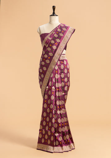 Wine Kadwa Butta Silk Saree
