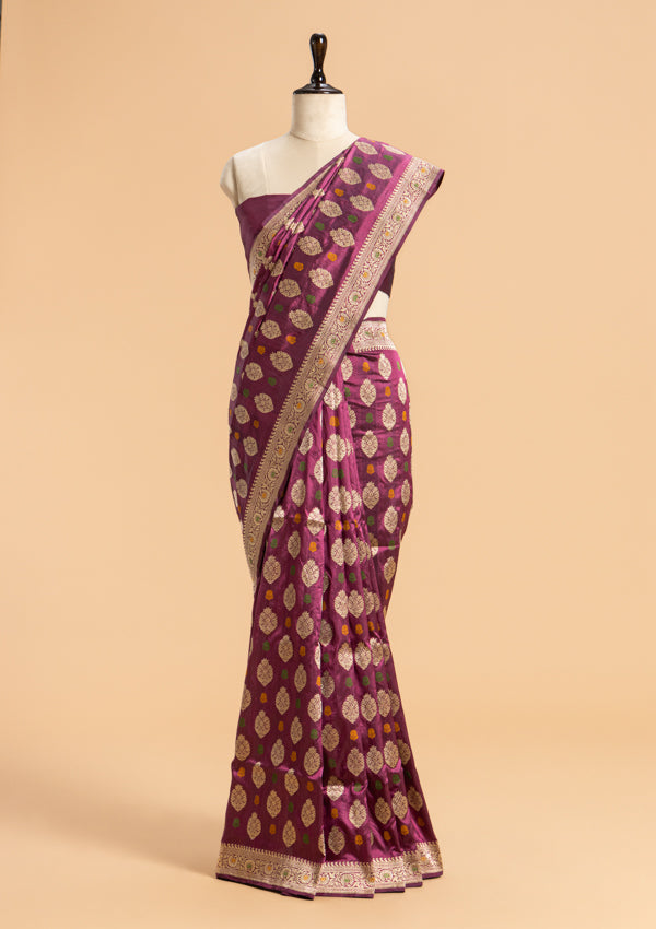 Wine Kadwa Butta Silk Saree