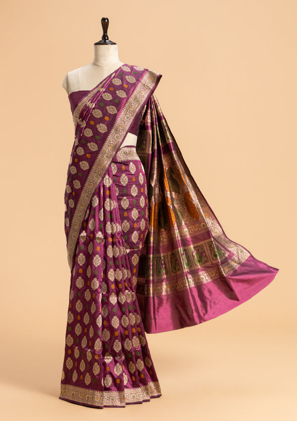 Wine Kadwa Butta Silk Saree
