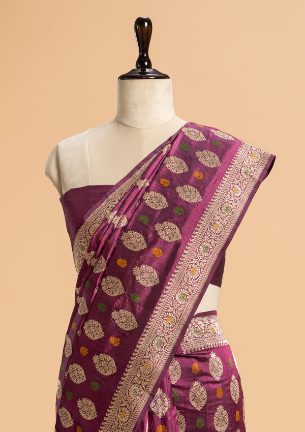 Wine Kadwa Butta Silk Saree