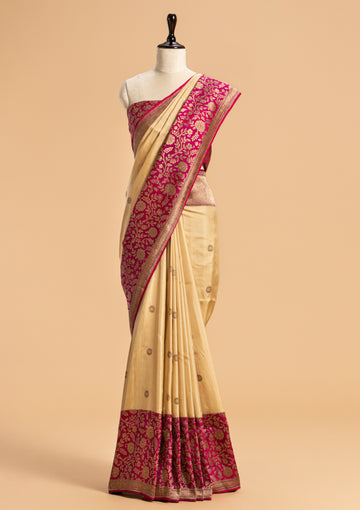 Beige Kadwa Butta Silk Saree