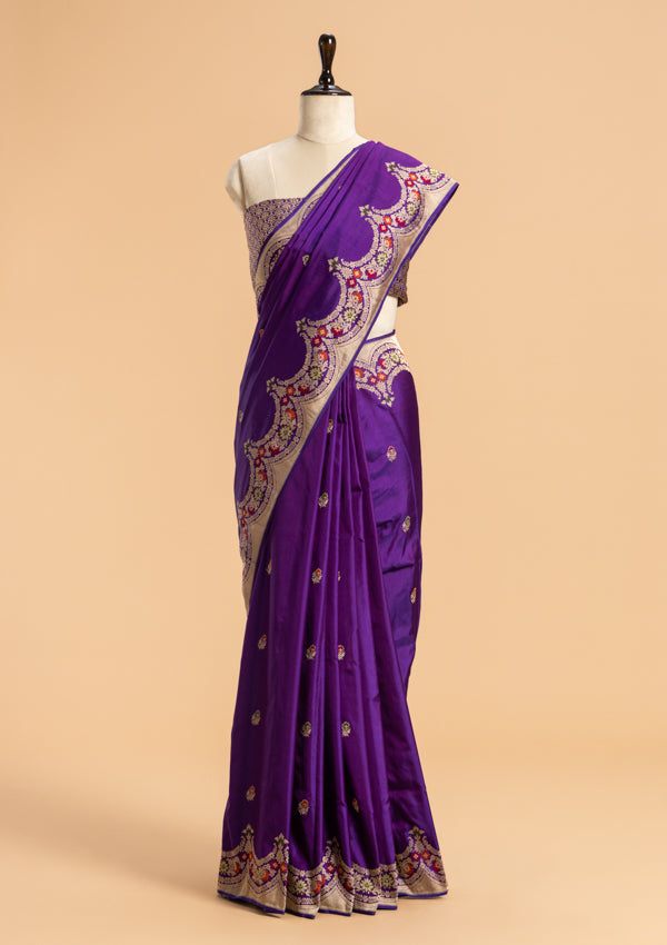 Purple Meenakari Butta Silk Saree