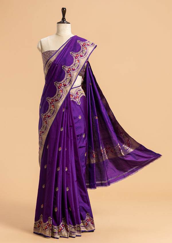 Purple Meenakari Butta Silk Saree