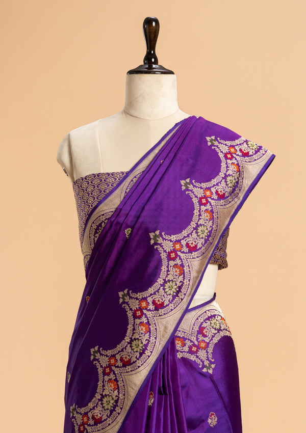 Purple Meenakari Butta Silk Saree