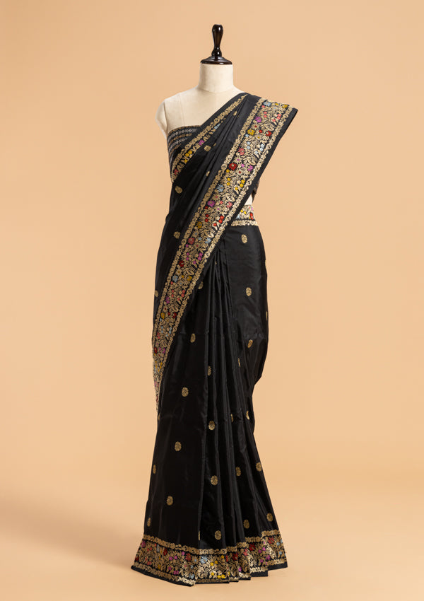 Black Meenakari Butta Silk Saree