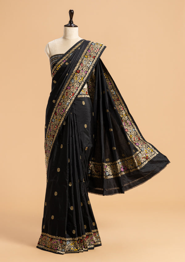 Black Meenakari Butta Silk Saree