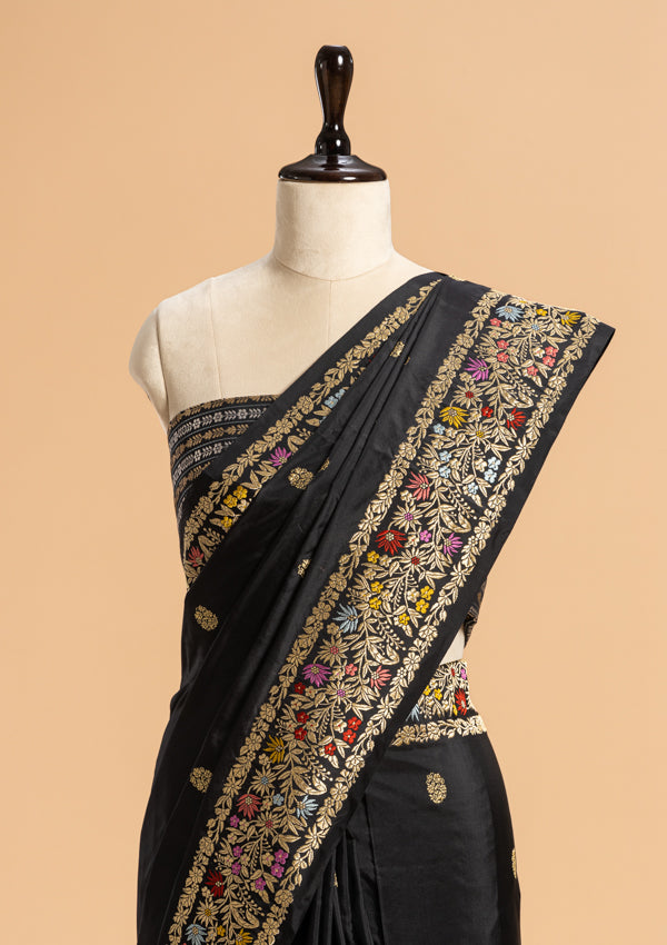 Black Meenakari Butta Silk Saree