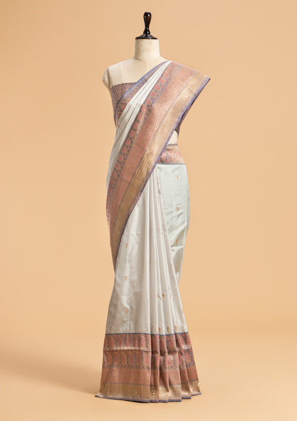 Sky Blue Kadwa Butta Silk Saree