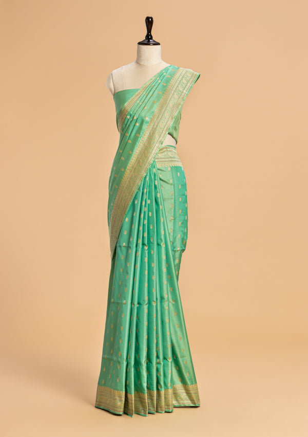 Sea Green Kadwa Butta Silk Saree