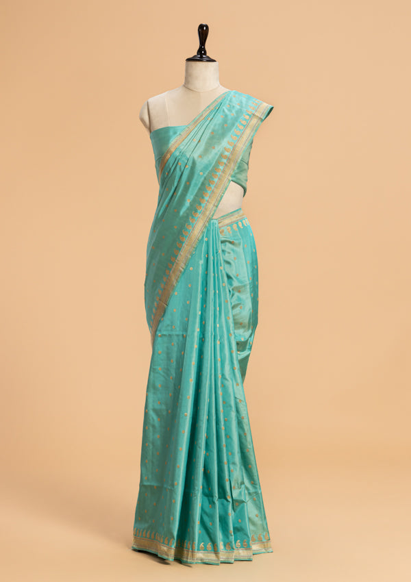 Firozi Kadwa Butta Silk Saree