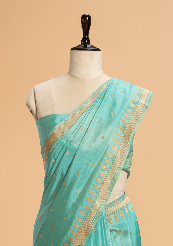 Firozi Kadwa Butta Silk Saree