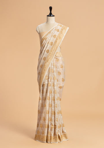 Off-White Kadwa Butta Muslin Silk Saree