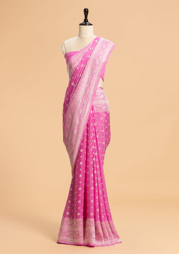 Pink Jamdani Georgette Saree