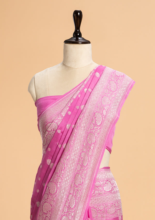 Pink Jamdani Georgette Saree